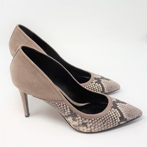 ALDO Snake Print Taupe Suede Point Toe Pumps